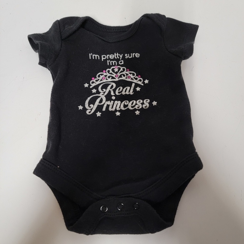 Baby Girls ROMPER T-SHIRT Black Glitter PRINCESS CROWN - Newborn‎